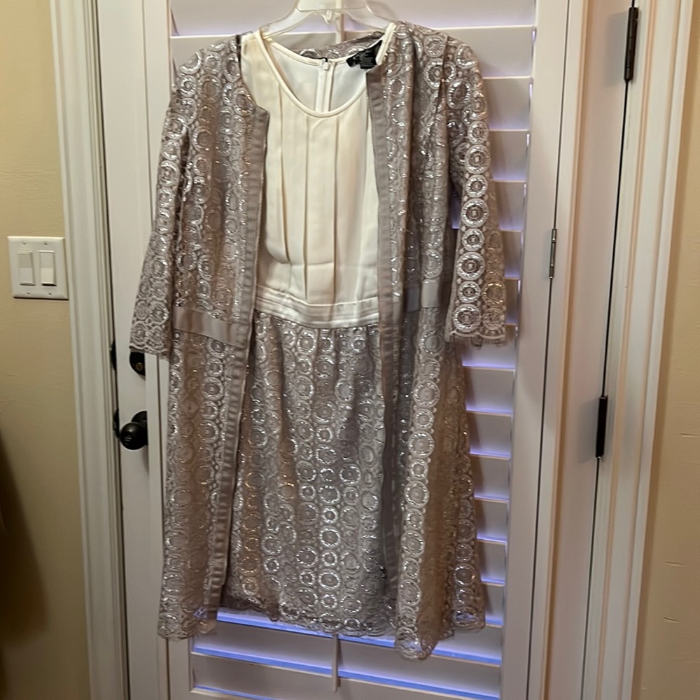 Etcétera cocktail dress with lace coat.